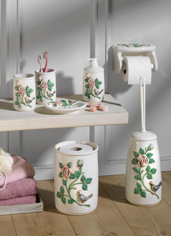 Klassische Badezimmer-Accessoires CREME-GR&Uuml;N-ROSA
