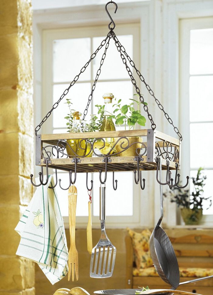 Topfh&auml;nger aus Holz und Eisen BRAUN