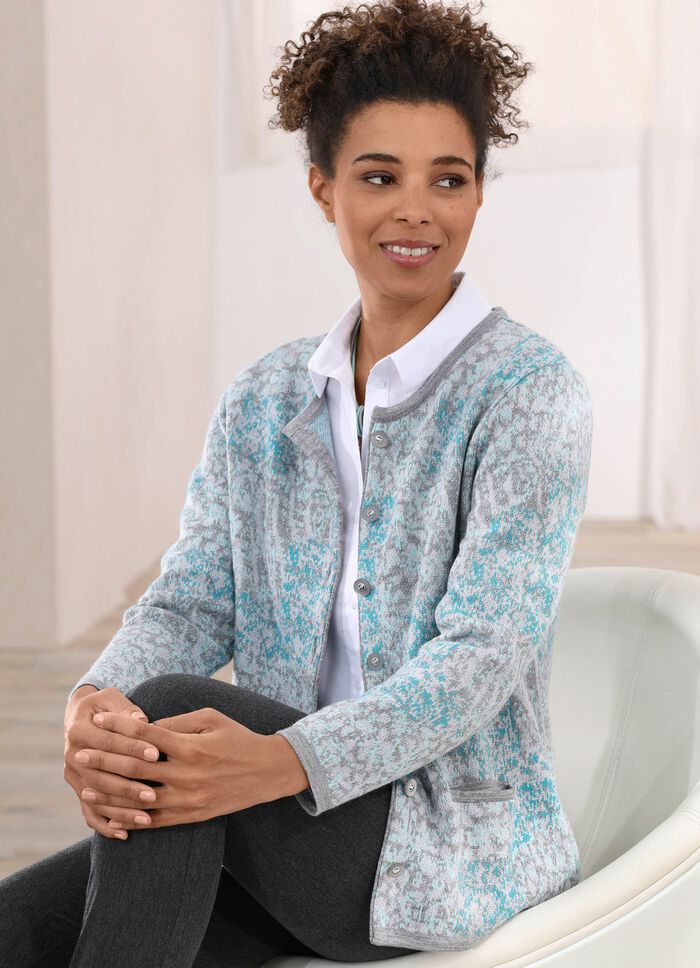 Strickjacke mit dekorativen Kn&ouml;pfen GRAU-MINT-SEEGR&Uuml;N