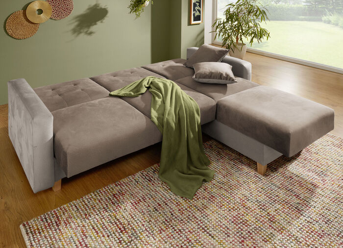 Gemütliche Polsterecke mit Bettfunktion CREME-BEIGE