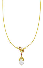 Halskette mit echt Granat und einer Keshi-Süßwasser-Zuchtperle 