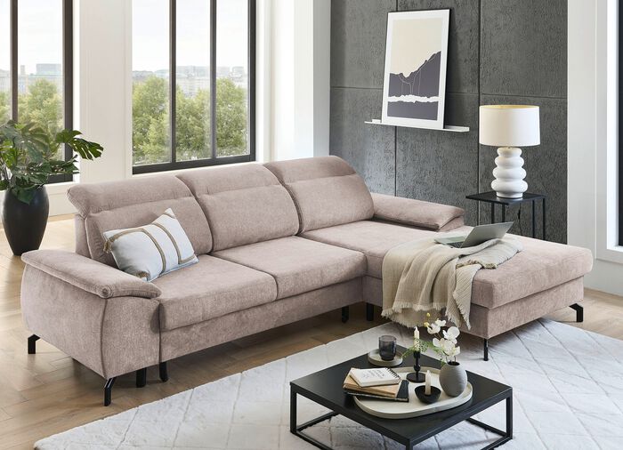 Polsterecke mit Bettfunktion und Bettkasten BEIGE