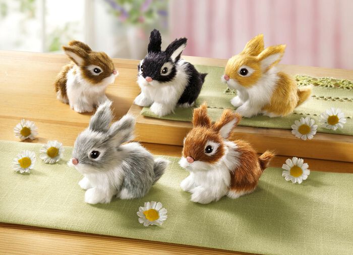 Pl&uuml;schhasen in naturgetreuen Farben, 5er-Set 