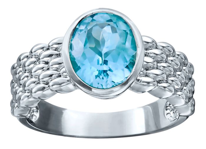 Damenring mit Blautopas und Ringschiene mit Struktur 