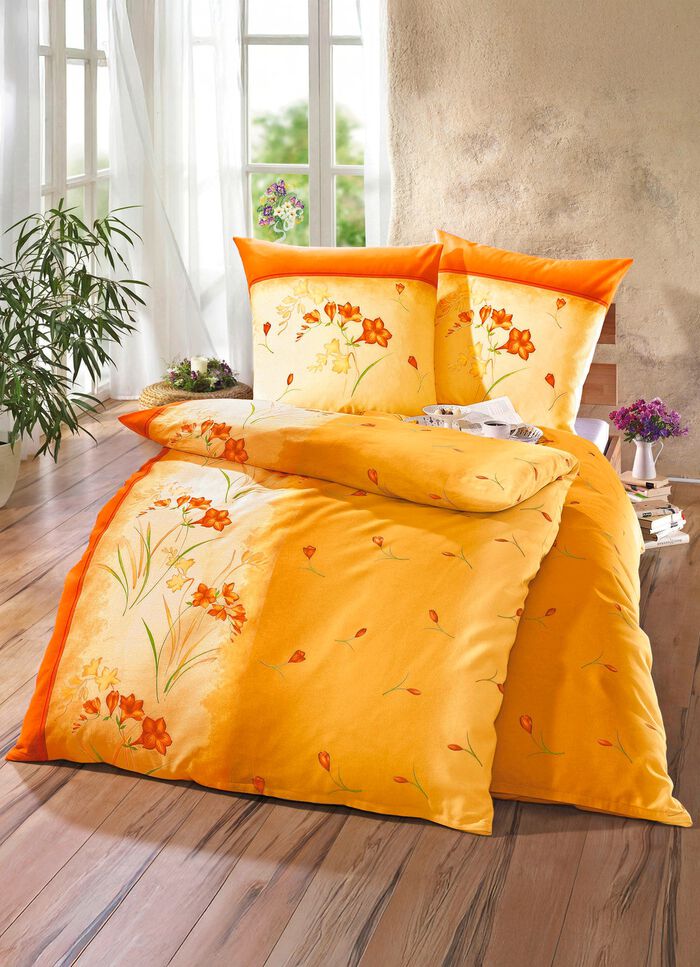 B&uuml;gelleichte DOBNIG Bettw&auml;sche-Garnitur mit Rei&szlig;verschluss ORANGE