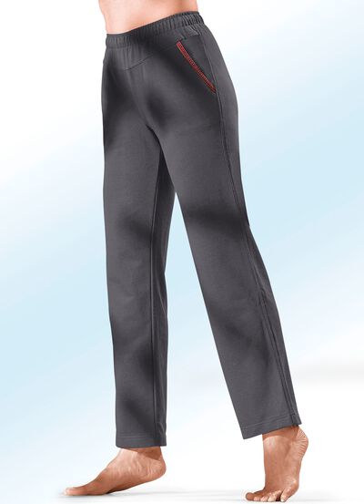 Hose mit Glanzgarn besticktem Zierband 