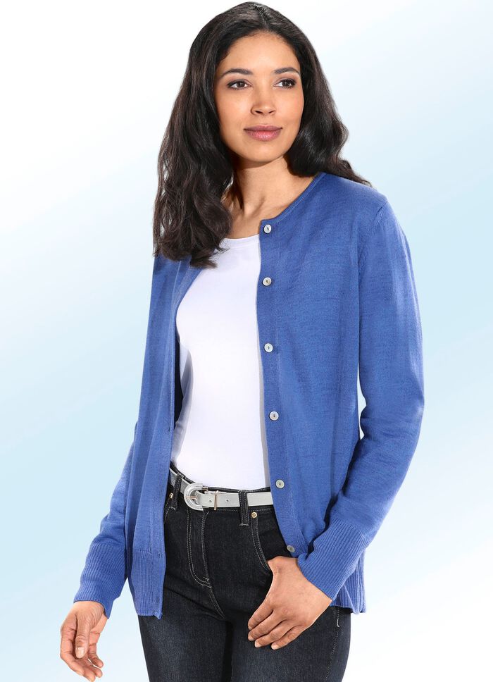 Strickjacke mit Schurwolle JEANSBLAU