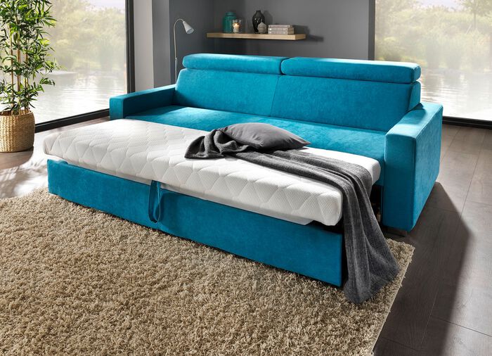 Polsterm&ouml;bel mit Bettfunktion und verstellbaren Kopfst&uuml;tzen BLAU