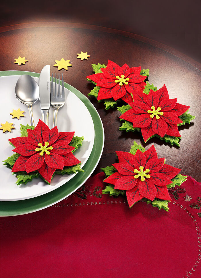 Bestecktaschen Weihnachtsstern, 4er-Set 