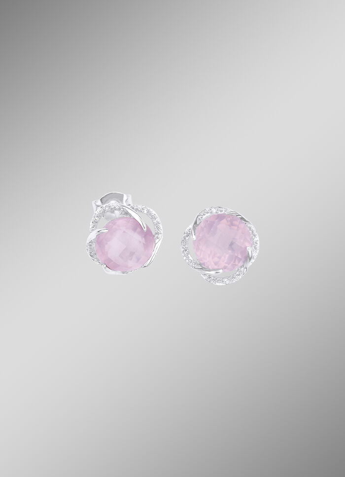 Ohrstecker mit Rosenquarz und Wei&szlig;topase 