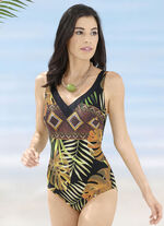 Badeanzug mit platziertem Druckdessin und Halbkorsage 