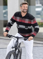 Gemusterter Polopullover in 2 Farben SCHWARZ-ROT