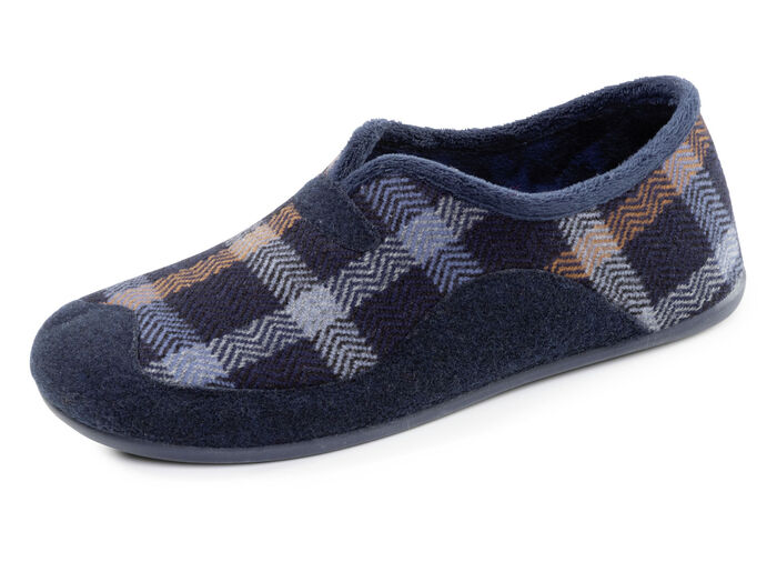 Klassische Herren-Hausschuhe, mit herausnehmbarem Fußbett BLAU-CAMEL