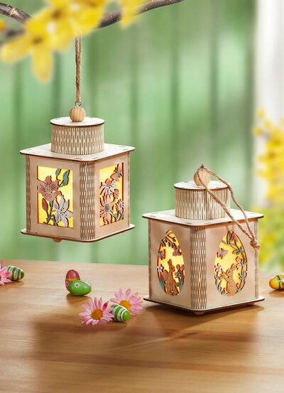 Beleuchtete Laterne aus Holz, 2er-Set 