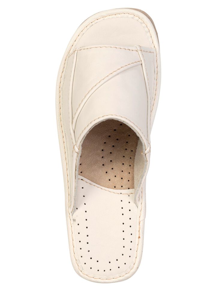 Klassische Damen-Pantoletten, aus Leder CREME