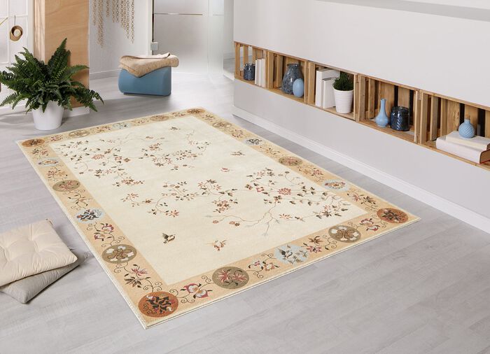 Br&uuml;cken und Teppiche mit Blumen- und Rankenmotiven NATUR-BEIGE