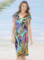 Laurina Kleid mit farbbrillantem Druckdessin und raffbaren &Auml;rmeln 