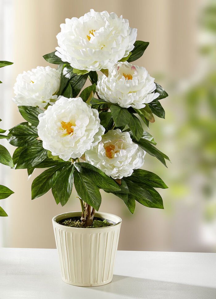 Päonienbusch im Topf aus Kunst- und Textilmaterial WEISS