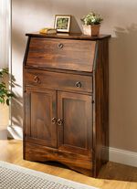 Rustikaler Sekret&auml;r aus Massivholz mit Metallgriffen NUSSBAUM