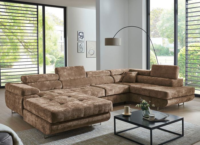 Wohnlandschaft mit Bettfunktion und Bettkasten BRAUN