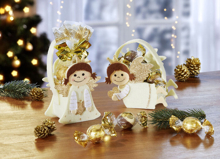 Gef&uuml;llte Polyester-Filztasche mit Engel-Motiv, 2er-Set 