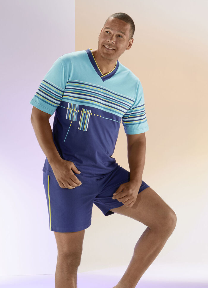 Shorty mit V-Ausschnitt und Ringeldessin 