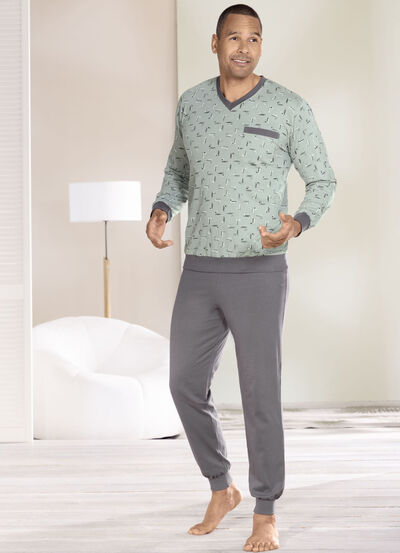 Zweierpack Schlafanz&uuml;ge mit V-Ausschnitt und B&uuml;ndchenabschl&uuml;ssen  