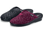 Zweierpack, klassische Damen-Hausschuhe, Weite H, mit bedrucktem Veloursmaterial 1x BORDEAUX 1x SCHWARZ