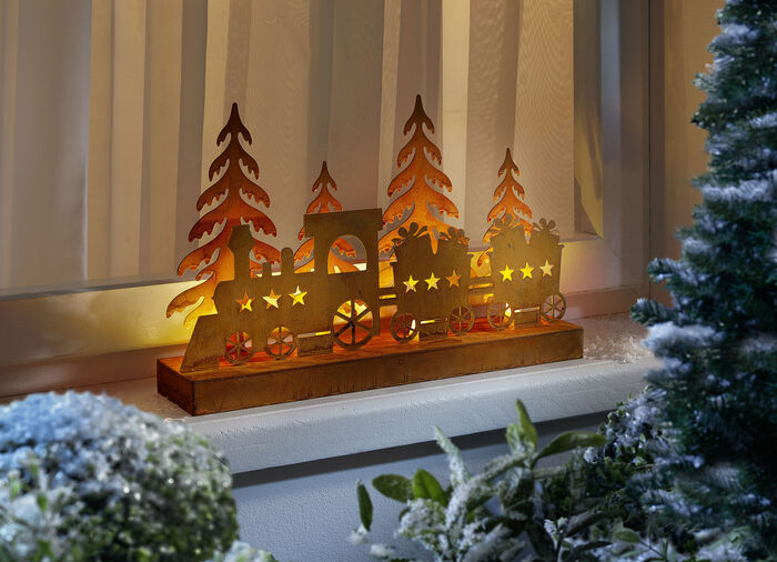 LED-Silhouette Weihnachtszug aus Metall 