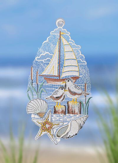 Fensterbild K&uuml;stenliebe aus echter Plauener Spitze 