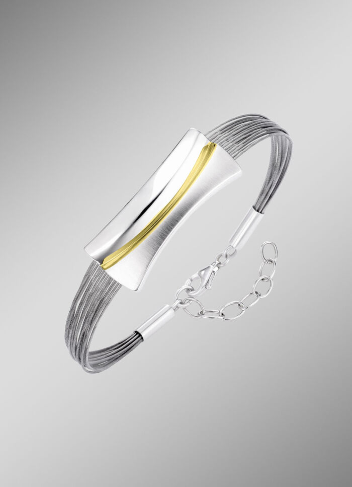 Moderne Garnitur in Bicolor aus Silber 925/- fein und Stahl 