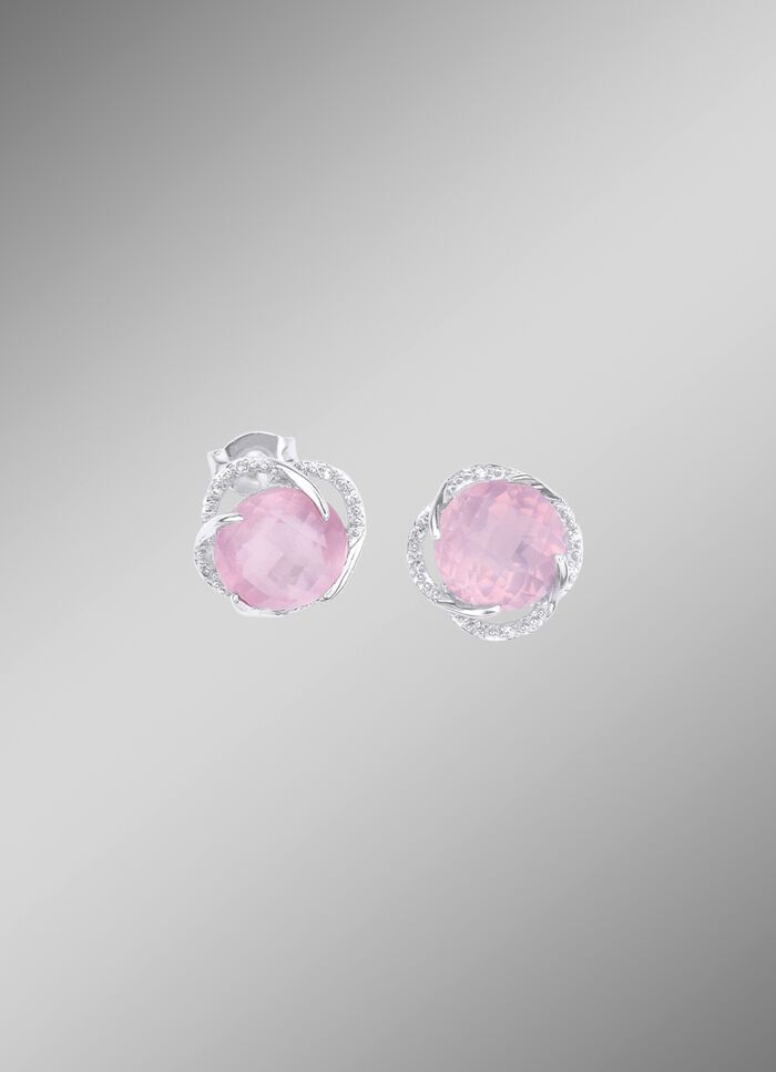 Ohrstecker mit Rosenquarz und Wei&szlig;topase 