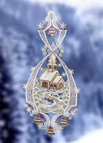 Fensterbild Landschaft mit Kirche aus Plauener Spitze 