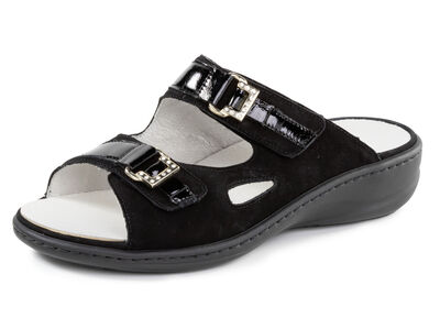 Waldläufer Pantolette mit Metallschmuck mit Glitzersteinchen 