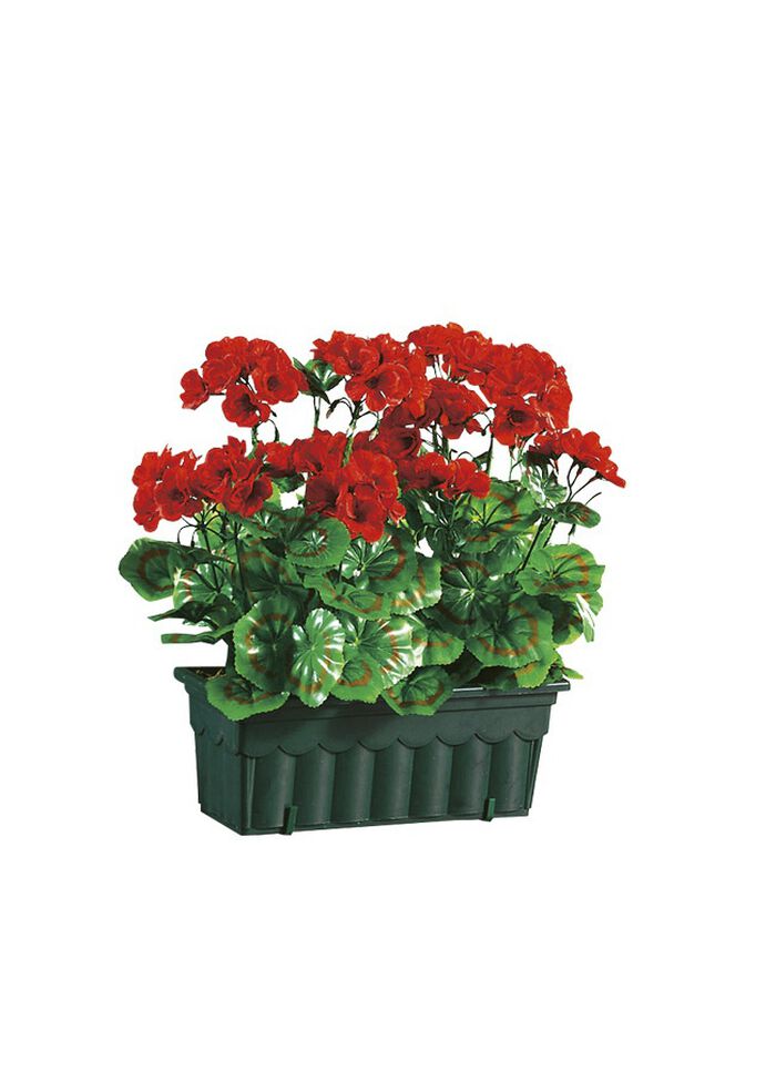 T&auml;uschend echt wirkende Geranien mit Balkonkasten 