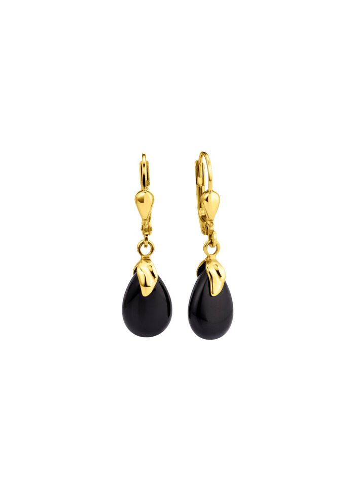 Ohringe aus Gold 375/- fein mit Onyx, beh. 