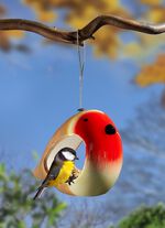 Handbemalte Futterstelle Vogel aus Keramik ROT