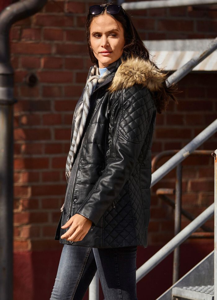 Lederjacke mit abtrennbarer Kapuze 