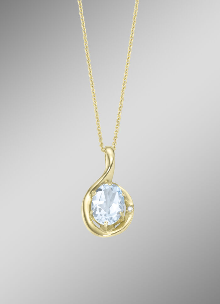 Schicker Anh&auml;nger mit echt Aquamarin und Erbskette 