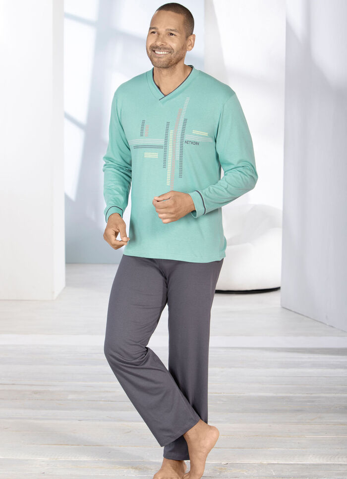 Schlafanzug mit V-Ausschnitt und offenen Abschlüssen 