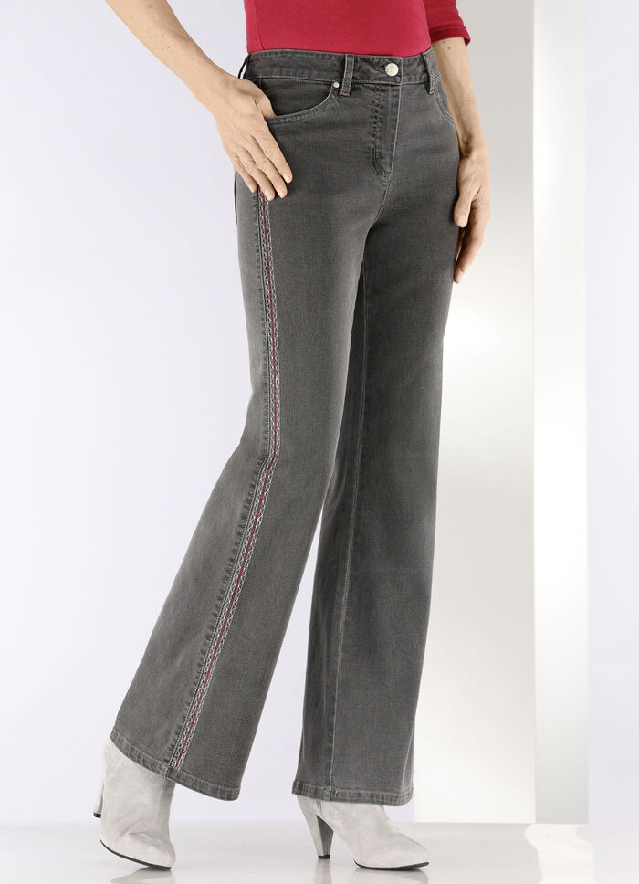 Jeans mit Ziersteppungen im Ethno-Stil GRAU