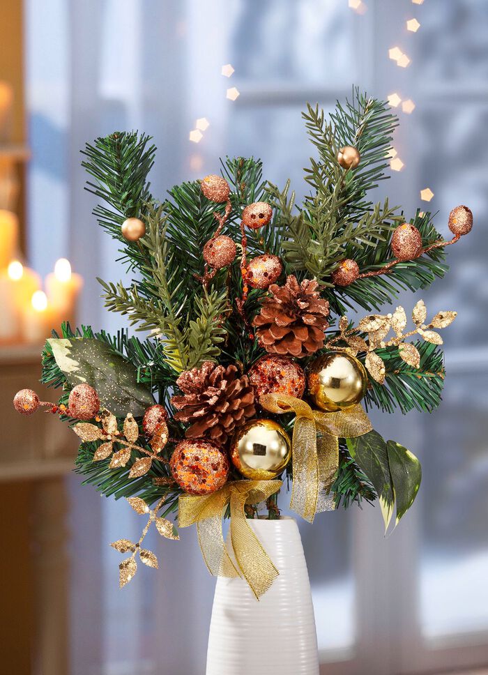 Tannenzweig, 2er-Set, mit goldfarbenen Kugeln und &Auml;pfeln 