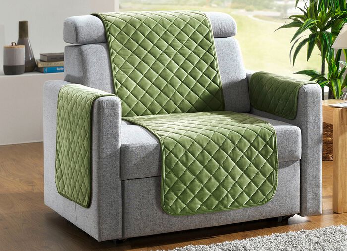 Sessel,- Couch,- und Armlehnschoner mit Bandeinfassung GRÜN