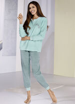 Schlafanzug aus Frottierstretch mit garngefärbtem Ringeldessin 