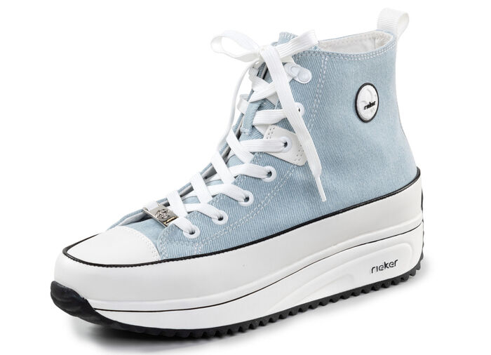 Rieker Schnür-Bootie in Leo-Print oder Denim-Style BLEU-WEISS