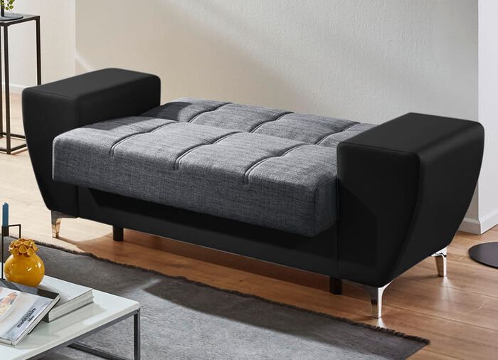 Frei im Raum aufstellbare Polsterm&ouml;bel mit Bettkasten und Liegefunktion 