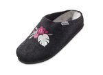 Hausschuh mit  Blüten- und Blattstickerei ANTHRAZIT