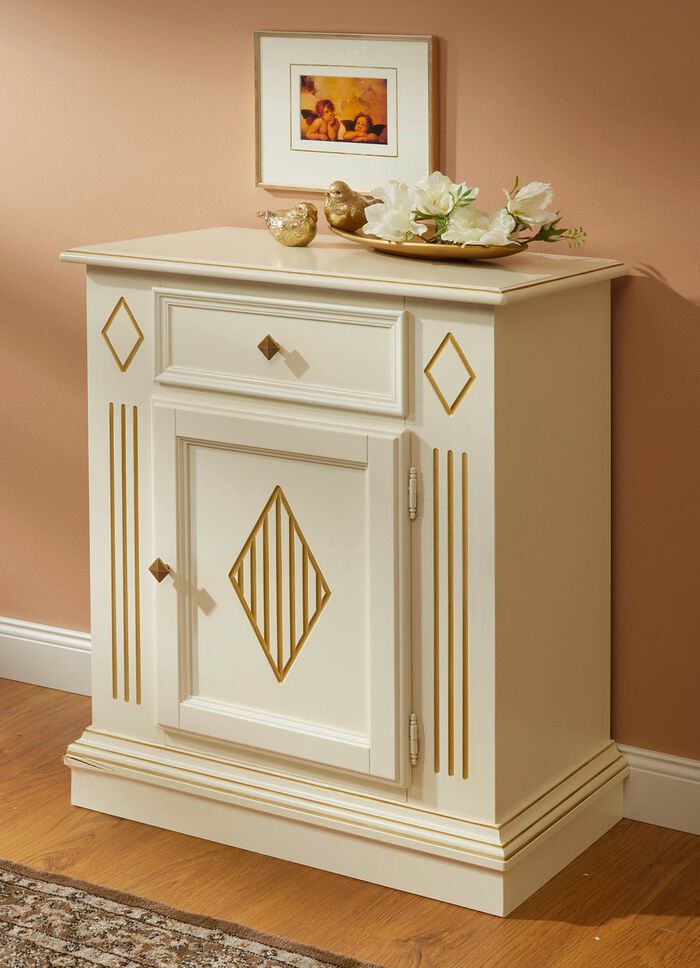 Kommodenserie mit kunstvollen Verzierungen und Echtholzfurnier CREME-GOLD