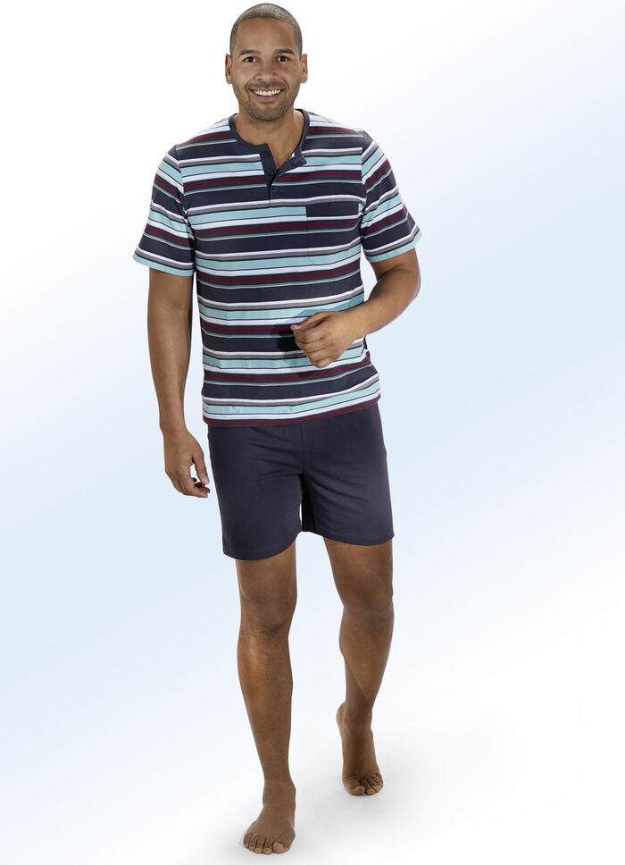 Zweierpack Shortys mit Knopfleiste und garngefärbtem Ringeldessin 