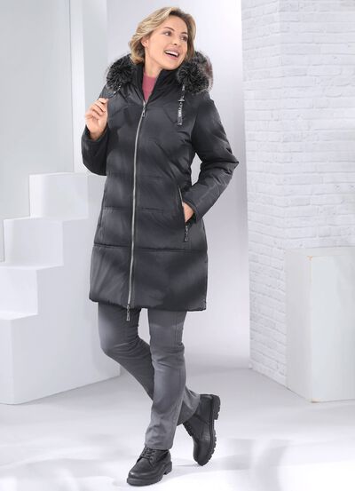 Kurzmantel mit abnehmbarem Kunstpelz-Besatz 